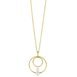 34mm ZINZI gold plated zilveren ronde fantasie hanger bezet met drie ronde witte zoetwaterparels ZIH2616 (zonder collier)
