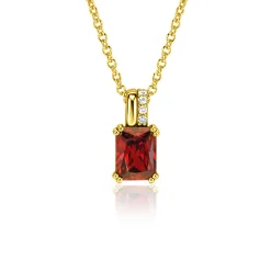14mm ZINZI gold plated zilveren hanger met rechthoekige rood granaat kleursteen en luxe hangoog ZIH2392R (zonder collier)
