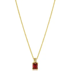 14mm ZINZI gold plated zilveren hanger met rechthoekige rood granaat kleursteen en luxe hangoog ZIH2392R (zonder collier)