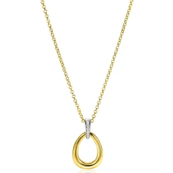 26mm ZINZI gold plated zilveren bicolor hanger druppelvorm glad met witte zirconia's ZIH1709Y (zonder collier)