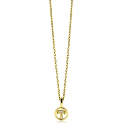 9mm ZINZI gold plated zilveren Ram sterrenbeeldhanger bezet met witte zirconia ZIHY-RAM (zonder collier)