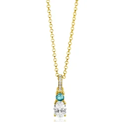 19mm ZINZI gold plated zilveren hanger blauw wit met luxe hangoog ZIH2438 (zonder collier)