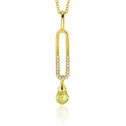 37mm ZINZI gold plated zilveren hanger met trendy open ovale vorm en peervormige hanger groen peridot ZIH2430 (zonder collier)
