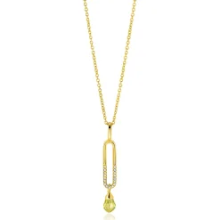37mm ZINZI gold plated zilveren hanger met trendy open ovale vorm en peervormige hanger groen peridot ZIH2430 (zonder collier)