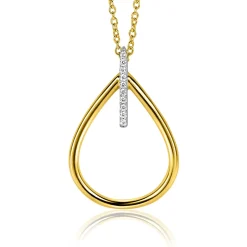 31mm ZINZI gold plated zilveren ovale hanger met luxe opvallend oog, bezet met witte zirconia's ZIH2619 (zonder collier)