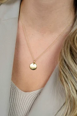 15mm ZINZI gold plated zilveren hanger glad rond plaatje voor gravure ZIH2345G15 (zonder collier)