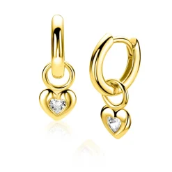 7mm ZINZI gold plated zilveren oorbedels met een glad hartje, bezet met een hartvormige witte zirkonia ZICH2886Y (zonder oorringen)