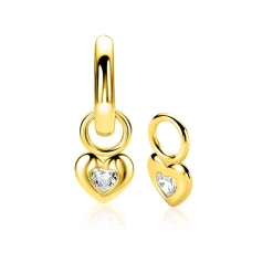 7mm ZINZI gold plated zilveren oorbedels met een glad hartje, bezet met een hartvormige witte zirkonia ZICH2886Y (zonder oorringen)