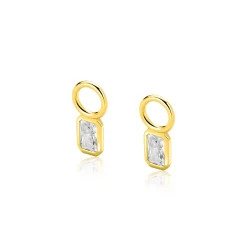 6mm ZINZI goldplated zilveren oorbedels met baguette-geslepen zirkonia in achthoekige zetting ZICH2826 (zonder oorringen)