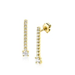 26mm ZINZI gold plated zilveren tennis oorstekers met een rijzetting witte zirkonia's in verschillende grootte ZIO2894Y