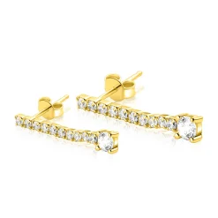 26mm ZINZI gold plated zilveren tennis oorstekers met een rijzetting witte zirkonia's in verschillende grootte ZIO2894Y