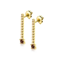 26mm ZINZI gold plated zilveren tennis oorstekers met een rijzetting champagnekleurige zirkonia's en iets grotere donkerbruine zirkonia's ZIO2894C
