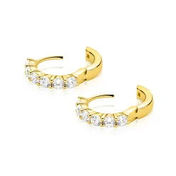 15mm ZINZI gold plated zilveren tennis oorringen bezet met zes ronde witte zirkonia's, 3mm buisdikte en luxe klapsluiting ZIO2888Y