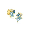 11mm ZINZI gold plated zilveren geometrische oorstekers met lichtblauwe, petrolblauwe en witte zirkonia's ZIO2897