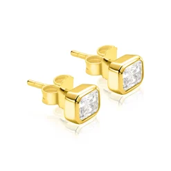 7mm ZINZI gold plated zilveren oorstekers met rechthoekige gladde kastzetting bezet met een witte zirkonia ZIO2899