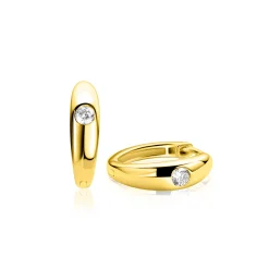 16mm ZINZI gold plated zilveren oorringen organisch gevormd met witte zirkonia 4,5mm breed met luxe klapsluiting ZIO2898