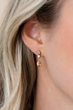 18mm ZINZI gold plated zilveren oorstekers met champagnekleurige, cognackleurige en witte zirkonia's in verschillende slijpvormen ZIO2900