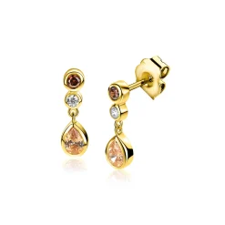 18mm ZINZI gold plated zilveren oorstekers met champagnekleurige, cognackleurige en witte zirkonia's in verschillende slijpvormen ZIO2900