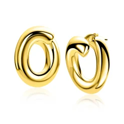 25mm ZINZI gold plated zilveren grote oorringen in ronde organische vorm met vloeiende lijnen en handige bovensluiting ZIO2903G