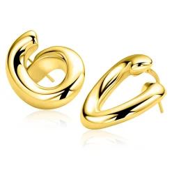 25mm ZINZI gold plated zilveren grote oorringen in ronde organische vorm met vloeiende lijnen en handige bovensluiting ZIO2903G