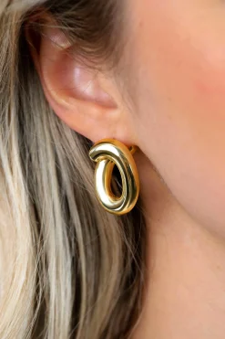 25mm ZINZI gold plated zilveren grote oorringen in ronde organische vorm met vloeiende lijnen en handige bovensluiting ZIO2903G