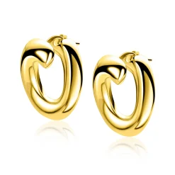 25mm ZINZI gold plated zilveren grote oorringen in ronde organische vorm met vloeiende lijnen en handige bovensluiting ZIO2903G