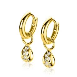 6mm ZINZI gold plated zilveren oorbedels in druppelvorm speels bezet met witte zirkonia's ZICH2871 (zonder oorringen)