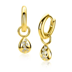 6mm ZINZI gold plated zilveren oorbedels in druppelvorm speels bezet met witte zirkonia's ZICH2871 (zonder oorringen)