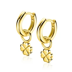 6mm ZINZI gold plated zilveren oorbedels in gladde klaver vier vorm ZICH2884G (zonder oorringen)