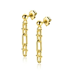30mm ZINZI goldplated zilveren oorstekers met drie trendy ovale schakels ZIO2798