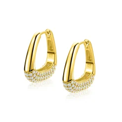 21mm ZINZI goldplated zilveren oorringen glad in een trendy tasvorm, sierlijk bezet met witte zirkonia's en luxe klapsluiting ZIO2806Y