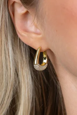 21mm ZINZI goldplated zilveren oorringen glad in een trendy tasvorm, sierlijk bezet met witte zirkonia's en luxe klapsluiting ZIO2806Y