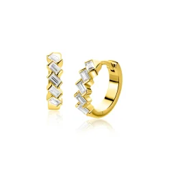 15,5mm ZINZI goldplated zilveren oorringen bezet met baguette-geslepen zirkonia’s in een modern lijnenspel, luxe klapsluiting ZIO2829