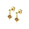 16mm ZINZI goldplated zilveren oorstekers met bruine klavers 8mm ZIO2772