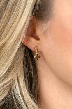 16mm ZINZI goldplated zilveren oorstekers met bruine klavers 8mm ZIO2772