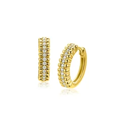 16,5mm ZINZI goldplated zilveren oorringen met speelse structuur en een rij witte zirkonia's in het midden, luxe klapsluiting ZIO2834Y