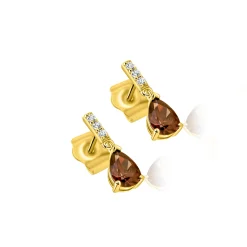 16mm ZINZI goldplated zilveren oorstekers met bruine druppelvormige kleursteen ZIO2804