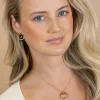 21mm ZINZI goldplated zilveren luxe oorstekers met elegante dubbele ronde ringen, speels bezet met witte zirkonia's ZIO2819
