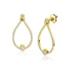 29mm ZINZI goldplated zilveren luxe oorstekers met grote sierlijke open druppelvorm, bezet met witte zirkonia’s ZIO2815