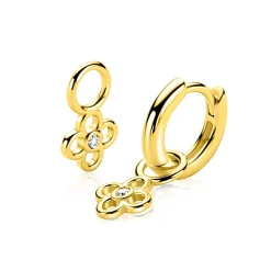 7mm ZINZI gold plated zilveren oorbedel in open klaver vier vorm, bezet met een witte zirkonia in het midden ZICH2885Y (zonder oorringen)
