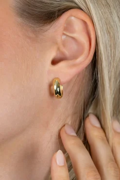 15,5mm ZINZI goldplated zilveren gladde oorringen met brede ronde buis 5mm met luxe klapsluiting ZIO2792G