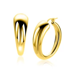 32mm ZINZI goldplated zilveren oorringen met een bolle aflopende vorm en handige bovensluiting ZIO2789G