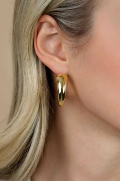 32mm ZINZI goldplated zilveren oorringen met een bolle aflopende vorm en handige bovensluiting ZIO2789G