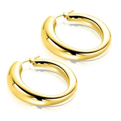 32mm ZINZI goldplated zilveren oorringen met een bolle aflopende vorm en handige bovensluiting ZIO2789G