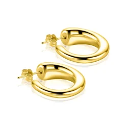 21mm ZINZI goldplated zilveren oorringen met een bolle aflopende vorm en met poussette ZIO2788G