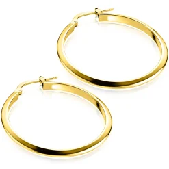 35mm ZINZI gold plated zilveren oorringen met gladde buis 3mm breed en handige bovensluiting ZIO2857G