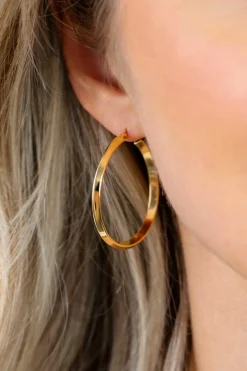 35mm ZINZI gold plated zilveren oorringen met gladde buis 3mm breed en handige bovensluiting ZIO2857G
