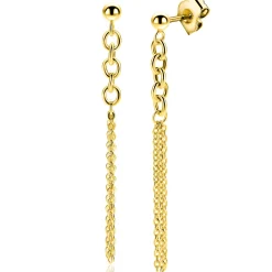 55mm ZINZI goldplated zilveren oorstekers met grove schakels en fijne kettinkjes ZIO2781G