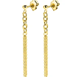 55mm ZINZI goldplated zilveren oorstekers met grove schakels en fijne kettinkjes ZIO2781G
