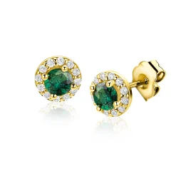 6,5mm ZINZI goldplated zilveren oorstekers met smaragdgroene kleursteen in entourage zetting ZIO2697G